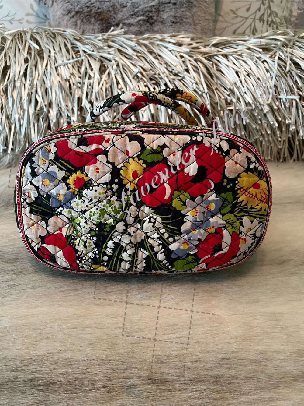 VERA BRADLEY Poppy Flelds 2010 Angle Tote Red Green Floral Y2K - Picture 9 of 13